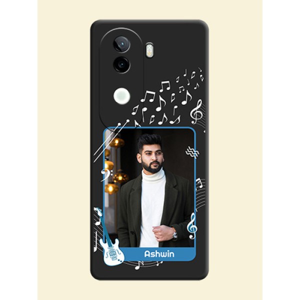 Musical Theme Design with Text on Photo On Space Black Custom Soft Matte Mobile Back Cover - iQOO Z9s 5G Musical Theme Design with Text on Photo On Space Black Custom Soft Matte Mobile Back Cover - iQOO Z9s 5G