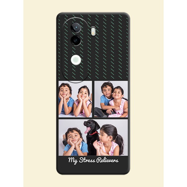 Cross Dotted Pattern with 2 Image Holder On Space Black Custom Soft Matte Mobile Back Cover - iQOO Z9s 5G Cross Dotted Pattern with 2 Image Holder On Space Black Custom Soft Matte Mobile Back Cover - iQOO Z9s 5G