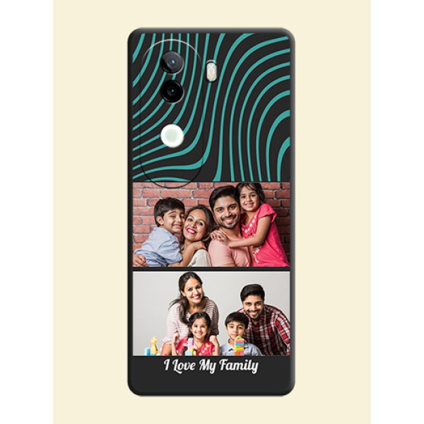Wave Pattern with 2 Image Holder On Space Black Custom Soft Matte Mobile Back Cover - iQOO Z9s 5G Wave Pattern with 2 Image Holder On Space Black Custom Soft Matte Mobile Back Cover - iQOO Z9s 5G