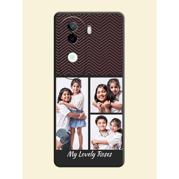 Wave Pattern with 3 Image Holder On Space Black Custom Soft Matte Mobile Back Cover - iQOO Z9s 5G Wave Pattern with 3 Image Holder On Space Black Custom Soft Matte Mobile Back Cover - iQOO Z9s 5G