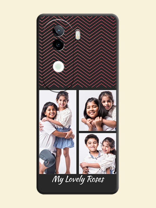 Wave Pattern with 3 Image Holder On Space Black Custom Soft Matte Mobile Back Cover - iQOO Z9s 5G
