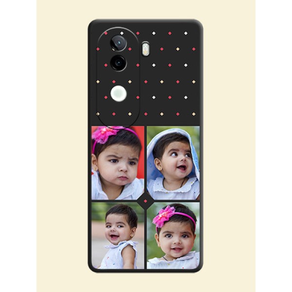 Multicolor Dotted Pattern with 4 Image Holder On Space Black Custom Soft Matte Mobile Back Cover - iQOO Z9s 5G Multicolor Dotted Pattern with 4 Image Holder On Space Black Custom Soft Matte Mobile Back Cover - iQOO Z9s 5G