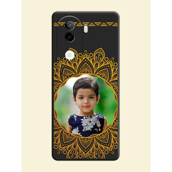 Round Image with Floral Design On Space Black Custom Soft Matte Mobile Back Cover - iQOO Z9s 5G Round Image with Floral Design On Space Black Custom Soft Matte Mobile Back Cover - iQOO Z9s 5G