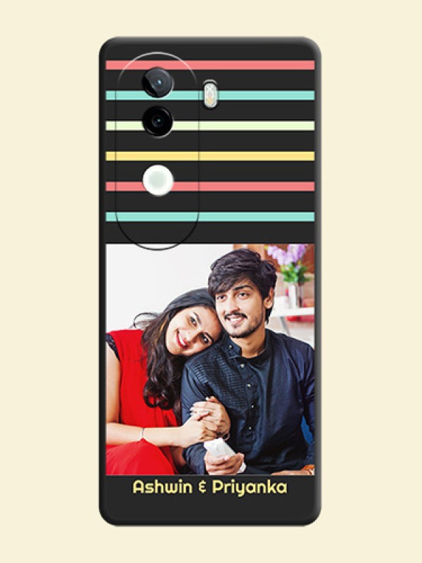 Color Stripes with Photo and Text on Photo On Space Black Custom Soft Matte Mobile Back Cover - iQOO Z9s 5G