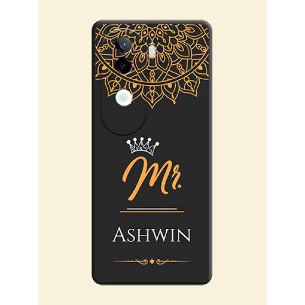 Mr Name with Floral Design On Space Black Custom Soft Matte Mobile Back Cover - iQOO Z9s 5G Mr Name with Floral Design On Space Black Custom Soft Matte Mobile Back Cover - iQOO Z9s 5G