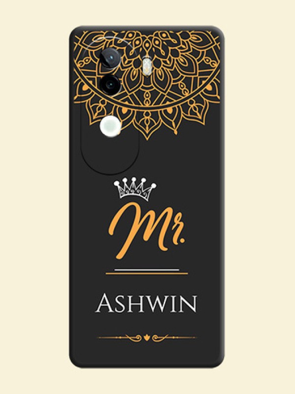Mr Name with Floral Design On Space Black Custom Soft Matte Mobile Back Cover - iQOO Z9s 5G