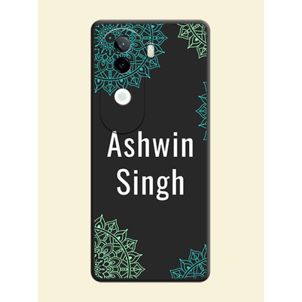 Your Name with Floral Design On Space Black Custom Soft Matte Mobile Back Cover - iQOO Z9s 5G Your Name with Floral Design On Space Black Custom Soft Matte Mobile Back Cover - iQOO Z9s 5G