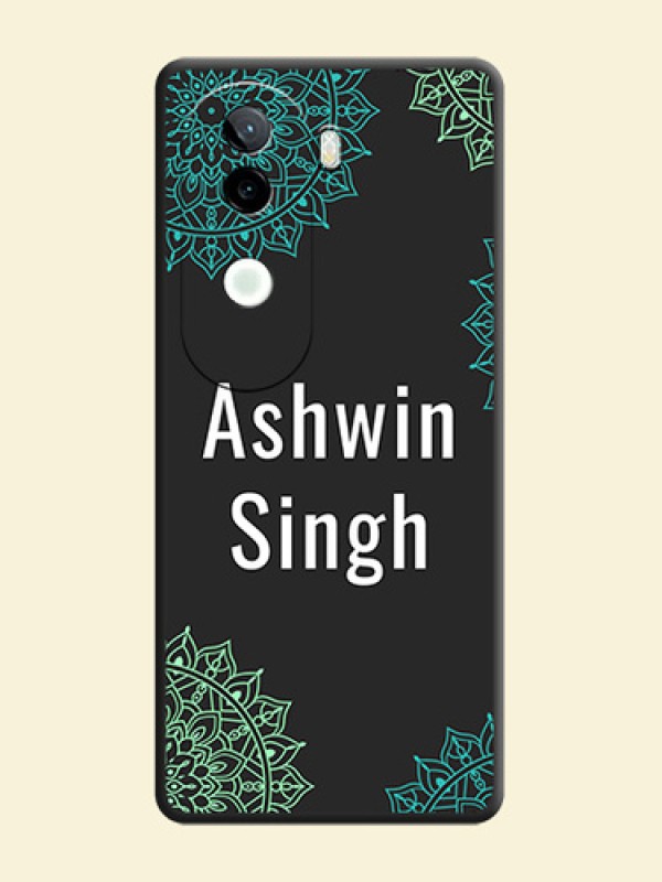 Your Name with Floral Design On Space Black Custom Soft Matte Mobile Back Cover - iQOO Z9s 5G