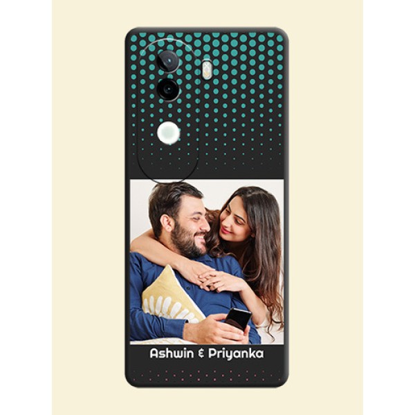 Faded Dots with Grunge Photo Frame and Text On Space Black Custom Soft Matte Mobile Back Cover - iQOO Z9s 5G Faded Dots with Grunge Photo Frame and Text On Space Black Custom Soft Matte Mobile Back Cover - iQOO Z9s 5G