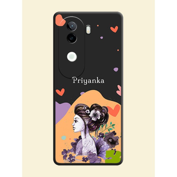 Namecase For Her With Fancy Lady Image On Space Black Custom Soft Matte Mobile Back Cover - iQOO Z9s 5G