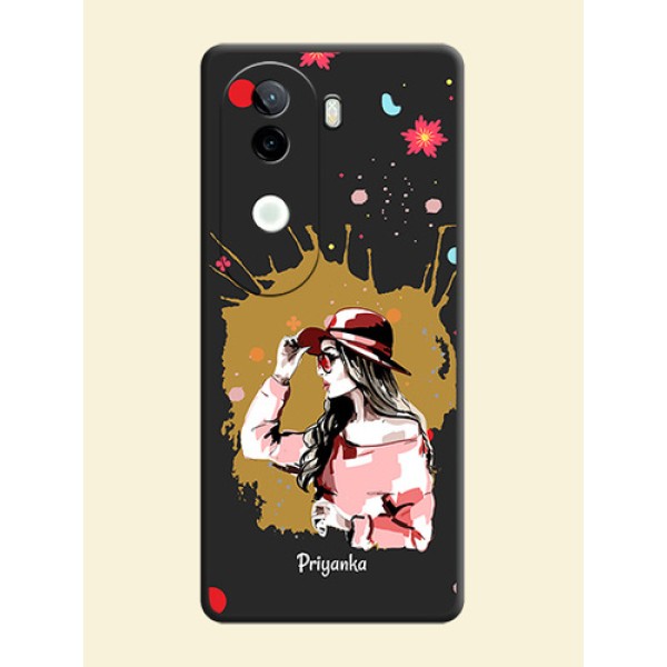 Mordern Lady With Color Splash Background With Custom Text On Space Black Custom Soft Matte Mobile Back Cover - iQOO Z9s 5G