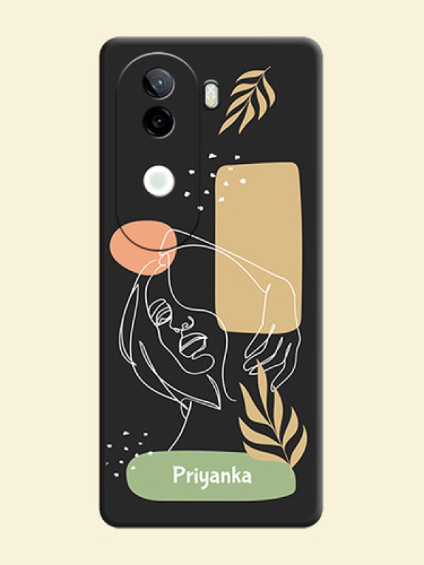 Custom Text With Line Art Of Women & Leaves Design On Space Black Custom Soft Matte Mobile Back Cover - iQOO Z9s 5G
