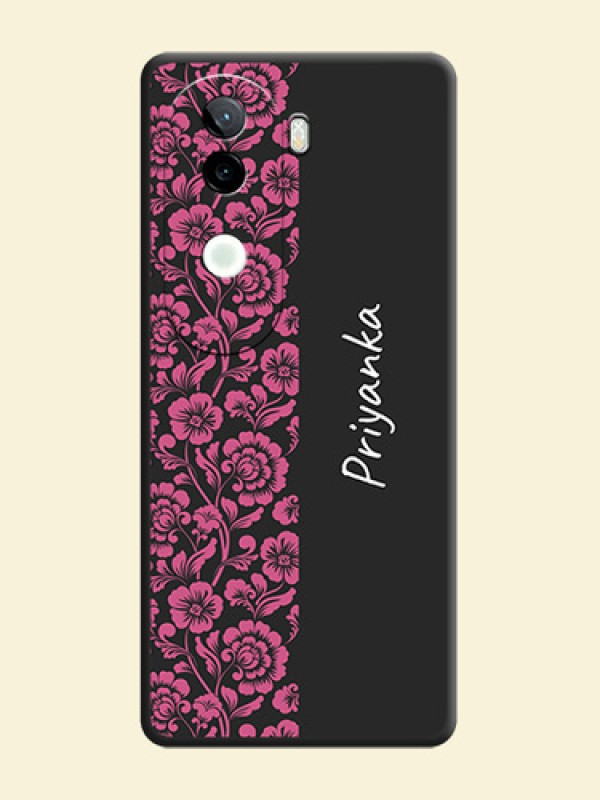 Pink Floral Pattern Design With Custom Text On Space Black Custom Soft Matte Mobile Back Cover - iQOO Z9s 5G