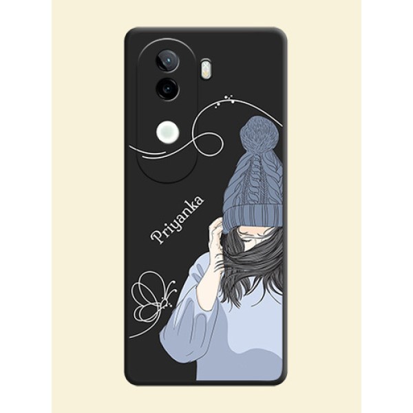 Girl With Blue Winter Outfiit Custom Text Design On Space Black Custom Soft Matte Mobile Back Cover - iQOO Z9s 5G Girl With Blue Winter Outfiit Custom Text Design On Space Black Custom Soft Matte Mobile Back Cover - iQOO Z9s 5G