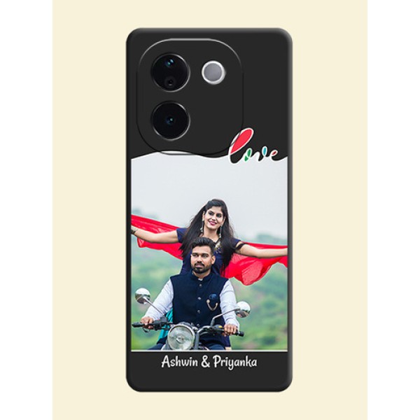Fall in Love Pattern with Picture on Photo On Space Black Custom Soft Matte Mobile Back Cover - iQOO Z9s Pro 5G Fall in Love Pattern with Picture on Photo On Space Black Custom Soft Matte Mobile Back Cover - iQOO Z9s Pro 5G