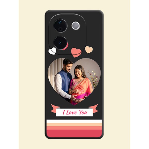 Love Shaped Photo with Colorful Stripes On Space Black Custom Soft Matte Mobile Back Cover - iQOO Z9s Pro 5G Love Shaped Photo with Colorful Stripes On Space Black Custom Soft Matte Mobile Back Cover - iQOO Z9s Pro 5G