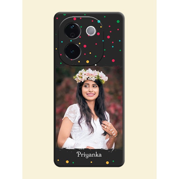 Multicolor Dotted Pattern with Text On Space Black Custom Soft Matte Mobile Back Cover - iQOO Z9s Pro 5G Multicolor Dotted Pattern with Text On Space Black Custom Soft Matte Mobile Back Cover - iQOO Z9s Pro 5G