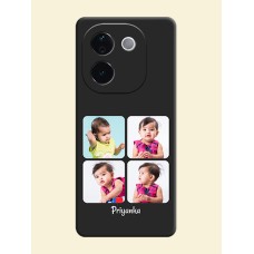 Floral Art with 6 Image Holder on Photo On Space Black Custom Soft Matte Mobile Back Cover - iQOO Z9s Pro 5G