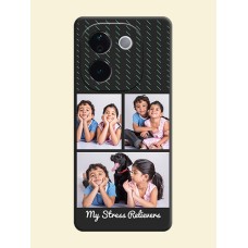 Cross Dotted Pattern with 2 Image Holder On Space Black Custom Soft Matte Mobile Back Cover - iQOO Z9s Pro 5G