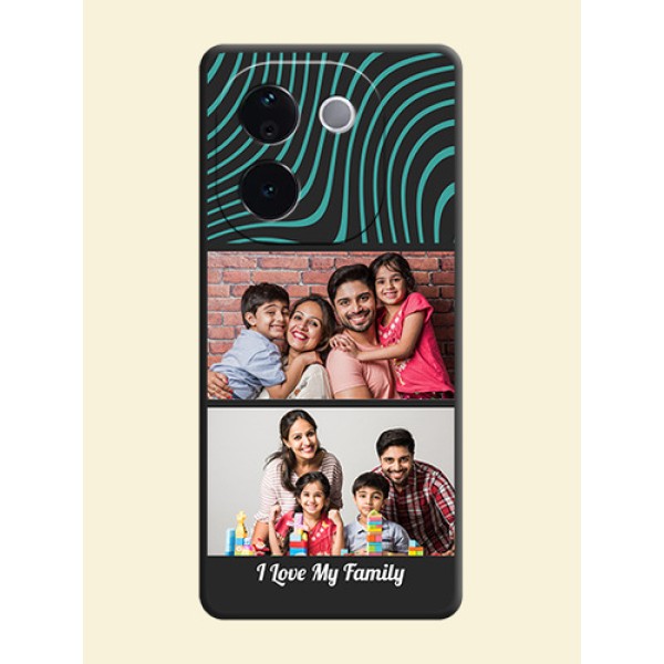 Wave Pattern with 2 Image Holder On Space Black Custom Soft Matte Mobile Back Cover - iQOO Z9s Pro 5G Wave Pattern with 2 Image Holder On Space Black Custom Soft Matte Mobile Back Cover - iQOO Z9s Pro 5G