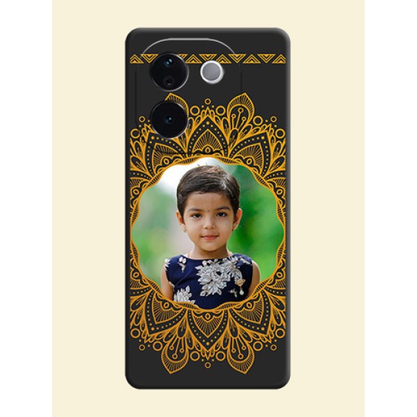 Round Image with Floral Design On Space Black Custom Soft Matte Mobile Back Cover - iQOO Z9s Pro 5G Round Image with Floral Design On Space Black Custom Soft Matte Mobile Back Cover - iQOO Z9s Pro 5G