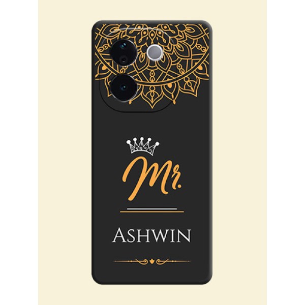 Mr Name with Floral Design On Space Black Custom Soft Matte Mobile Back Cover - iQOO Z9s Pro 5G Mr Name with Floral Design On Space Black Custom Soft Matte Mobile Back Cover - iQOO Z9s Pro 5G