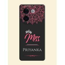Mrs Name with Floral Design On Space Black Custom Soft Matte Mobile Back Cover - iQOO Z9s Pro 5G