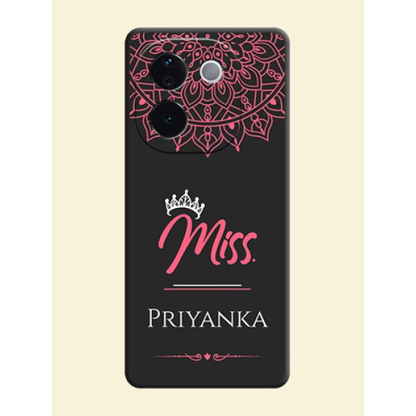 Mrs Name with Floral Design On Space Black Custom Soft Matte Mobile Back Cover - iQOO Z9s Pro 5G Mrs Name with Floral Design On Space Black Custom Soft Matte Mobile Back Cover - iQOO Z9s Pro 5G