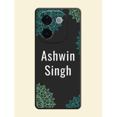 Your Name with Floral Design On Space Black Custom Soft Matte Mobile Back Cover - iQOO Z9s Pro 5G