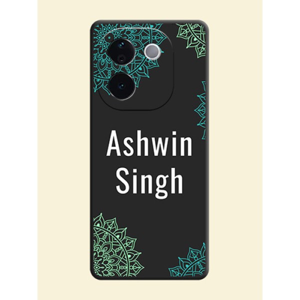 Your Name with Floral Design On Space Black Custom Soft Matte Mobile Back Cover - iQOO Z9s Pro 5G Your Name with Floral Design On Space Black Custom Soft Matte Mobile Back Cover - iQOO Z9s Pro 5G