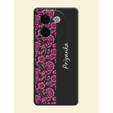 Pink Floral Pattern Design With Custom Text On Space Black Custom Soft Matte Mobile Back Cover - iQOO Z9s Pro 5G