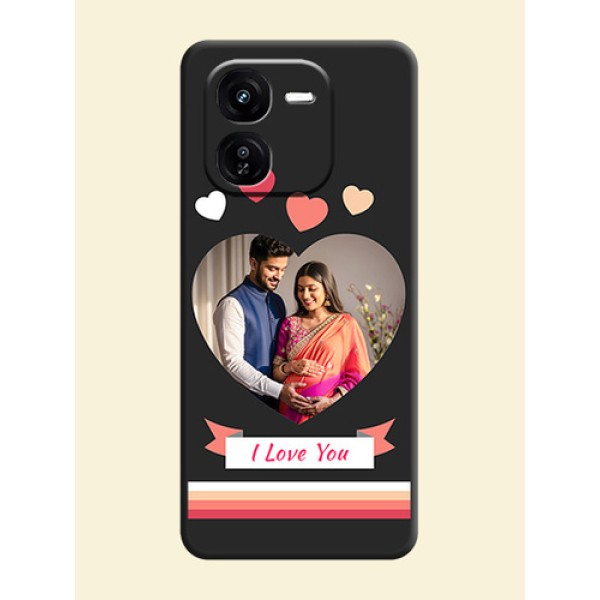 Love Shaped Photo with Colorful Stripes On Space Black Custom Soft Matte Mobile Back Cover - iQOO Z9X 5G Love Shaped Photo with Colorful Stripes On Space Black Custom Soft Matte Mobile Back Cover - iQOO Z9X 5G