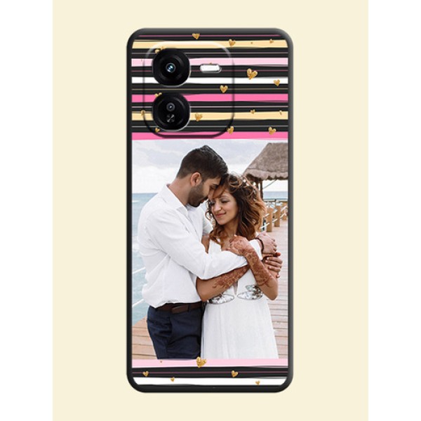 Multicolor Lines and Golden Love Symbols Design on Photo On Space Black Custom Soft Matte Mobile Back Cover - iQOO Z9X 5G Multicolor Lines and Golden Love Symbols Design on Photo On Space Black Custom Soft Matte Mobile Back Cover - iQOO Z9X 5G