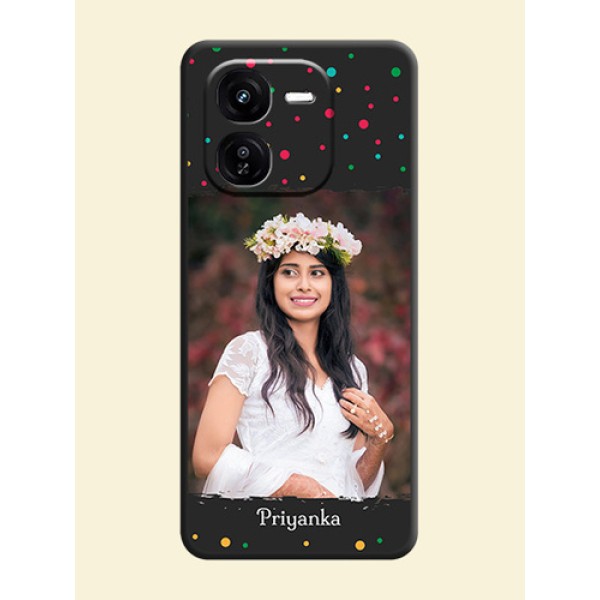 Multicolor Dotted Pattern with Text On Space Black Custom Soft Matte Mobile Back Cover - iQOO Z9X 5G Multicolor Dotted Pattern with Text On Space Black Custom Soft Matte Mobile Back Cover - iQOO Z9X 5G