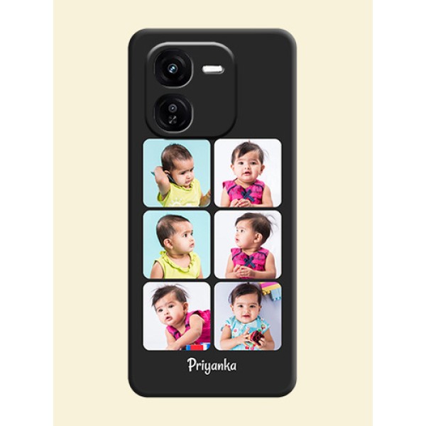 Floral Art with 6 Image Holder on Photo On Space Black Custom Soft Matte Mobile Back Cover - iQOO Z9X 5G Floral Art with 6 Image Holder on Photo On Space Black Custom Soft Matte Mobile Back Cover - iQOO Z9X 5G