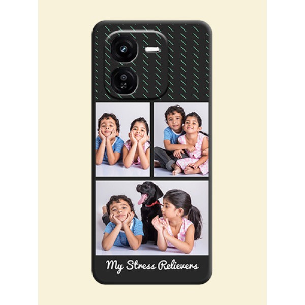 Cross Dotted Pattern with 2 Image Holder On Space Black Custom Soft Matte Mobile Back Cover - iQOO Z9X 5G Cross Dotted Pattern with 2 Image Holder On Space Black Custom Soft Matte Mobile Back Cover - iQOO Z9X 5G