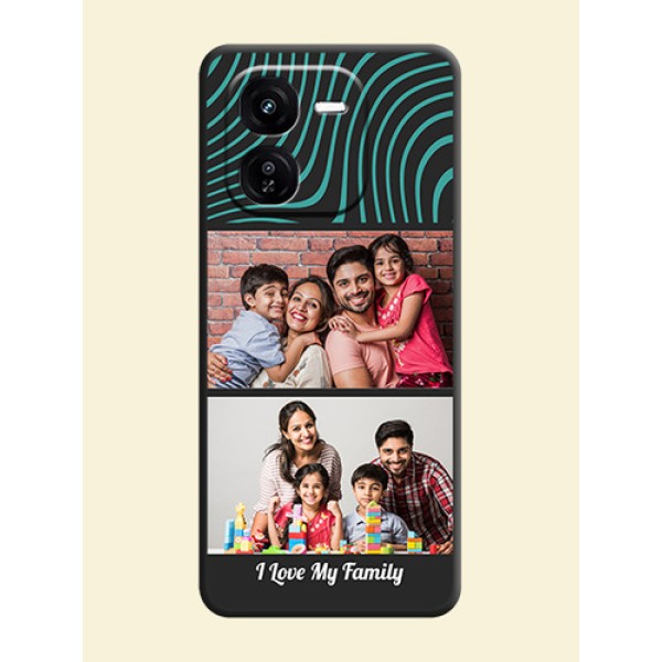 Wave Pattern with 2 Image Holder On Space Black Custom Soft Matte Mobile Back Cover - iQOO Z9X 5G Wave Pattern with 2 Image Holder On Space Black Custom Soft Matte Mobile Back Cover - iQOO Z9X 5G
