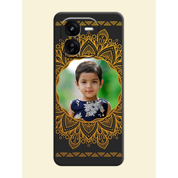Round Image with Floral Design On Space Black Custom Soft Matte Mobile Back Cover - iQOO Z9X 5G Round Image with Floral Design On Space Black Custom Soft Matte Mobile Back Cover - iQOO Z9X 5G