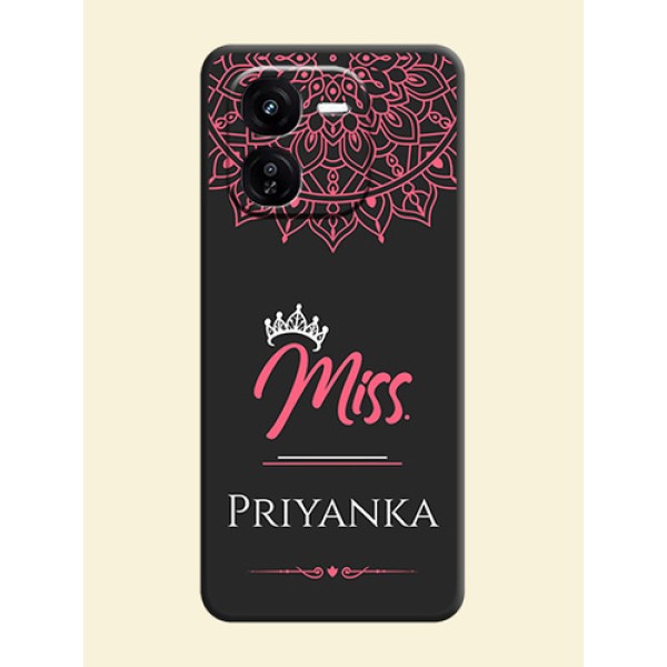 Mrs Name with Floral Design On Space Black Custom Soft Matte Mobile Back Cover - iQOO Z9X 5G Mrs Name with Floral Design On Space Black Custom Soft Matte Mobile Back Cover - iQOO Z9X 5G
