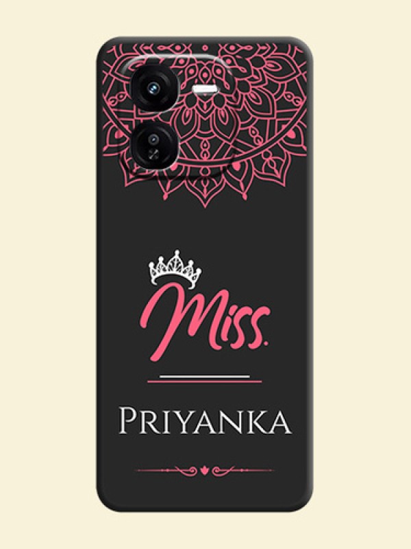 Mrs Name with Floral Design On Space Black Custom Soft Matte Mobile Back Cover - iQOO Z9X 5G