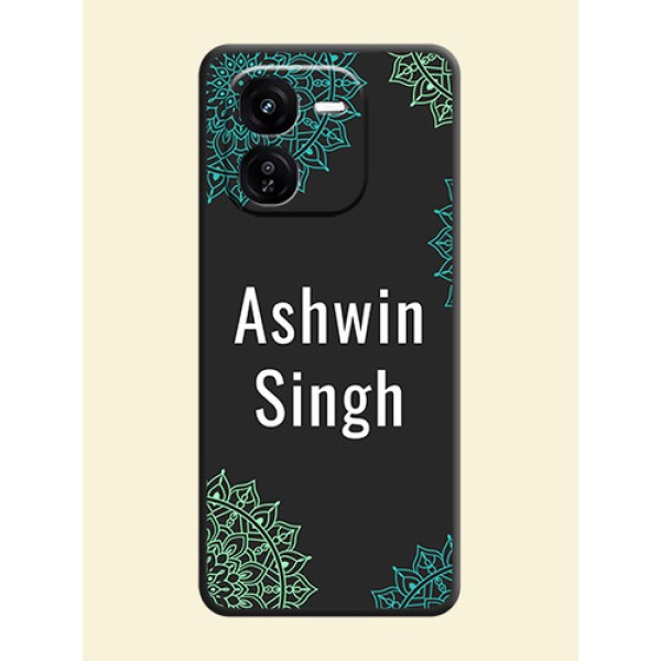 Your Name with Floral Design On Space Black Custom Soft Matte Mobile Back Cover - iQOO Z9X 5G Your Name with Floral Design On Space Black Custom Soft Matte Mobile Back Cover - iQOO Z9X 5G