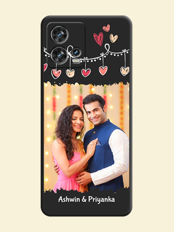 Pink Love Hangings with Name on Space Black Custom Soft Matte Phone Cases - Motorola Edge 30 Fusion