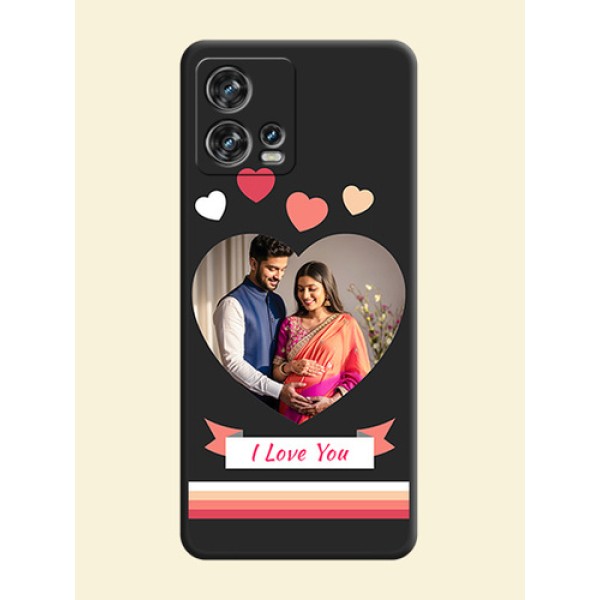 Love Shaped Photo with Colorful Stripes on Personalised Space Black Soft Matte Cases - Motorola Edge 30 Fusion