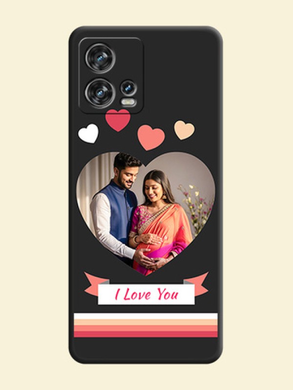 Love Shaped Photo with Colorful Stripes on Personalised Space Black Soft Matte Cases - Motorola Edge 30 Fusion