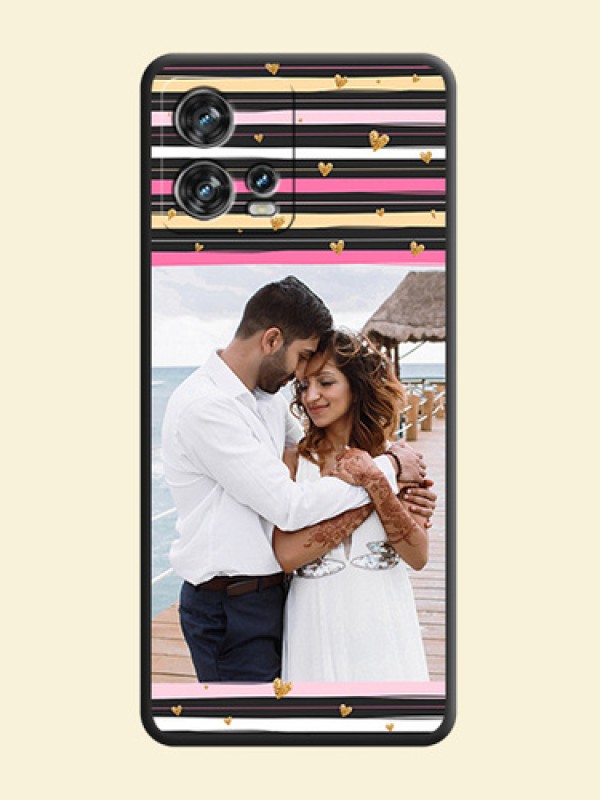 Multicolor Lines and Golden Love Symbols Design on Photo on Space Black Soft Matte Mobile Cover - Motorola Edge 30 Fusion