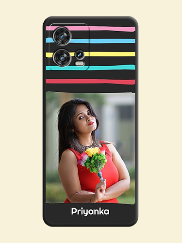 Multicolor Lines with Image on Space Black Personalized Soft Matte Phone Covers - Motorola Edge 30 Fusion