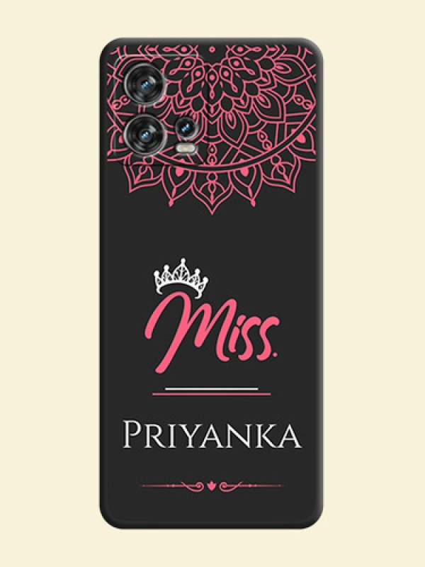 Mrs Name with Floral Design on Space Black Personalized Soft Matte Phone Covers - Motorola Edge 30 Fusion