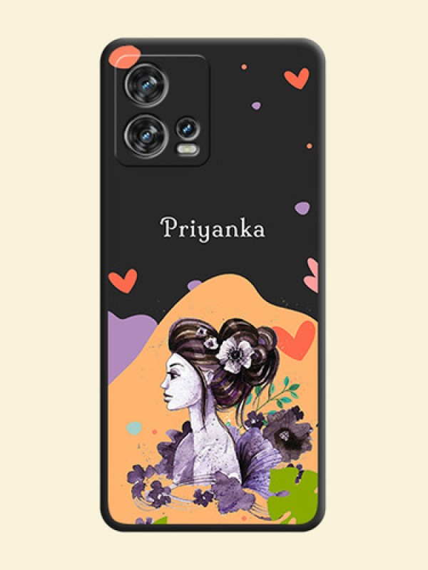 Namecase For Her With Fancy Lady Image On Space Black Personalized Soft Matte Phone Covers -Motorola Edge 30 Fusion