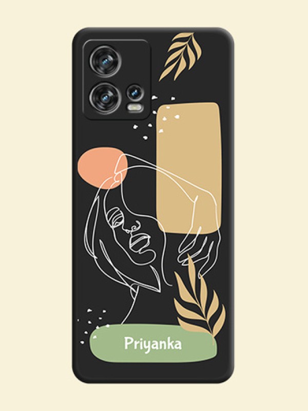 Custom Text With Line Art Of Women & Leaves Design On Space Black Personalized Soft Matte Phone Covers -Motorola Edge 30 Fusion