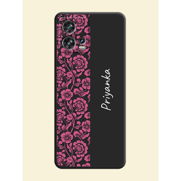 Pink Floral Pattern Design With Custom Text On Space Black Personalized Soft Matte Phone Covers -Motorola Edge 30 Fusion Pink Floral Pattern Design With Custom Text On Space Black Personalized Soft Matte Phone Covers -Motorola Edge 30 Fusion
